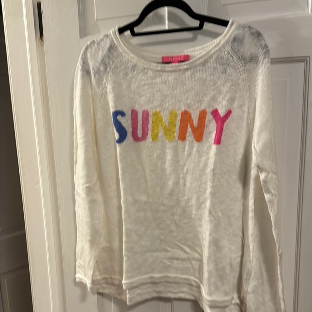 Lilly Pulitzer White and Yellow Sweater with Bold 'Sunny' Design